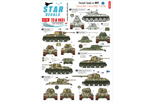 Star Decals 72-A1031 Finnish Tanks in WW2 #3 1/72