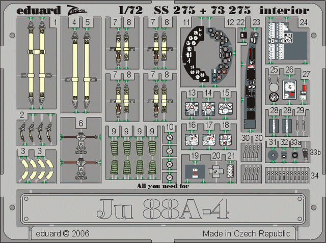Ju 88A-4 interior 1/72 Photo-etch for Hasegawa kit