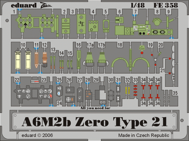 A6M2b Zero type 21 1/48 Photo-etch for Hasegawa kit