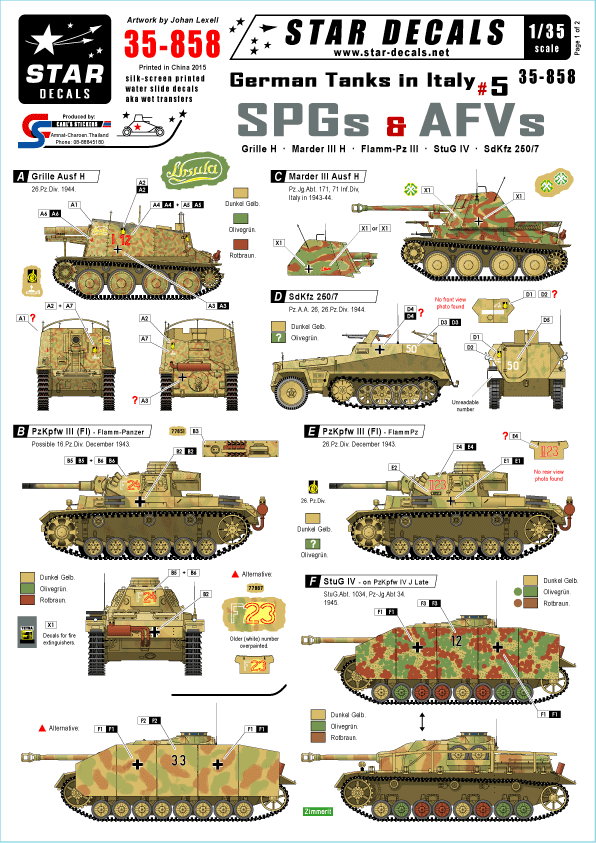 Star Decals 35-858 German Tanks in Italy #5 SPGs and AFVs 1/35