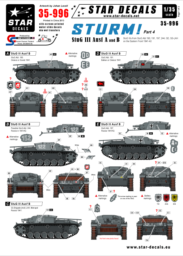 Star Decals 35-996 STURM! #4 StuG III Ausf A and B 1/35