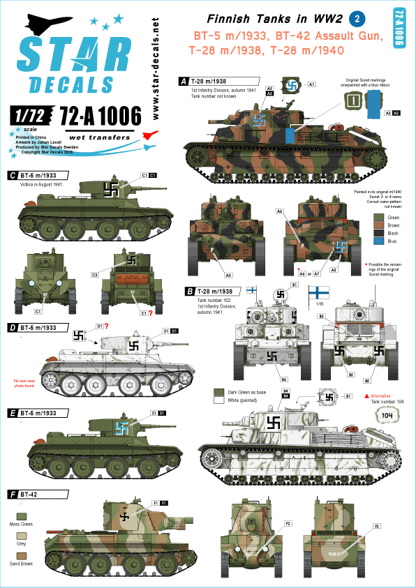 Star Decals 72-A1006 Finnish Tanks in WW2 #2 1/72 Star Decals 72-A1006 Finnish Tanks in WW2 #2 1/72