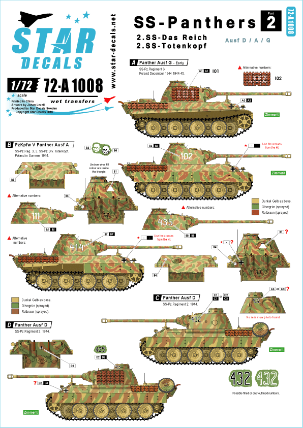 Star Decals 72-A1008 SS-Panthers #2 1/72 Star Decals 72-A1008 SS-Panthers #2 1/72