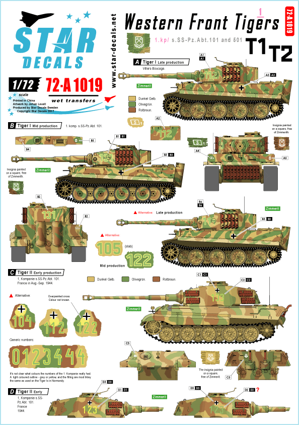 Star Decals 72-A1019 Western Front Tigers #1 1/72