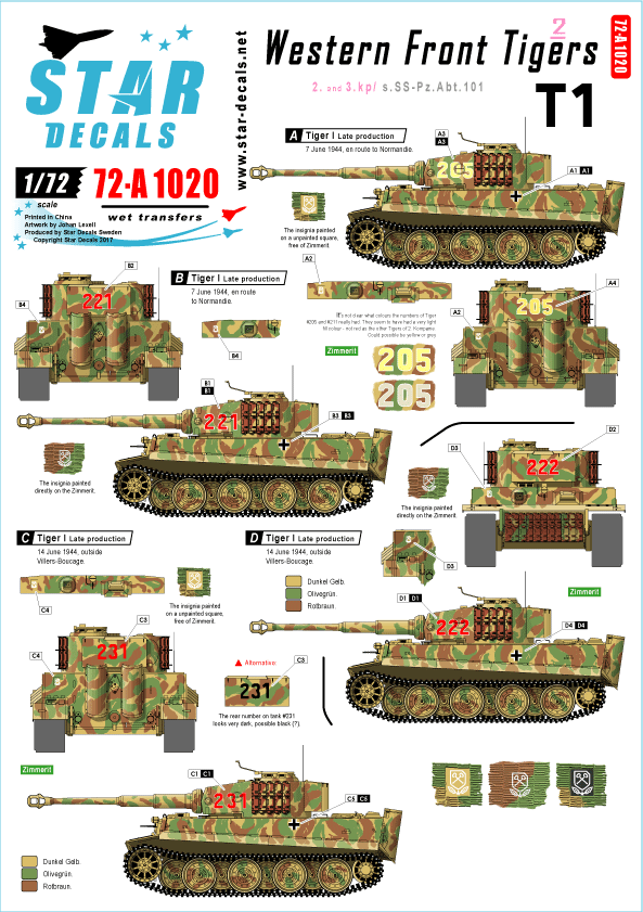 Star Decals 72-A1020 Western Front Tigers #2 1/72 Star Decals 72-A1020 Western Front Tigers #2 1/72