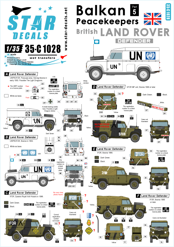 Star Decals 35-C1028 Balkan Peacekeepers #5. British Land Rover 1/35