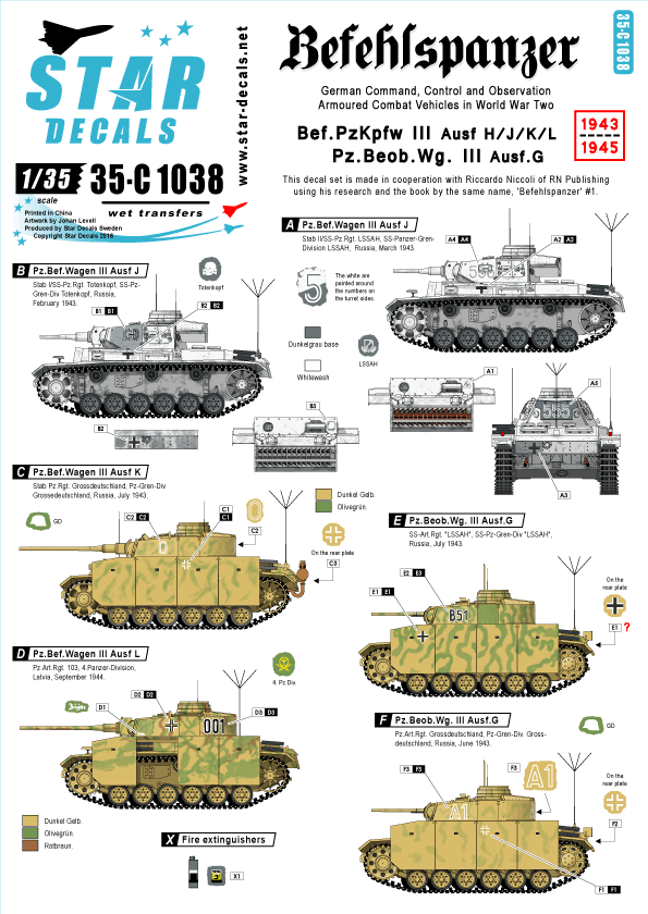 Star Decals 35-C1038 Befehlspanzer #3 German Command, Control and Observation Tanks 1/35