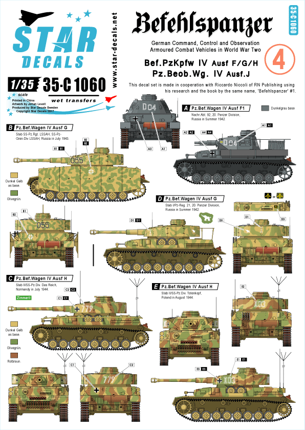 Star Decals 35-C1060 Befehlspanzer #4 German Command, Control and Observation Tanks 1/35