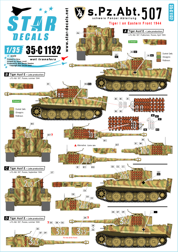 Star Decals 35-C1132 Tiger I - Late production Eastern front 1944 1/35