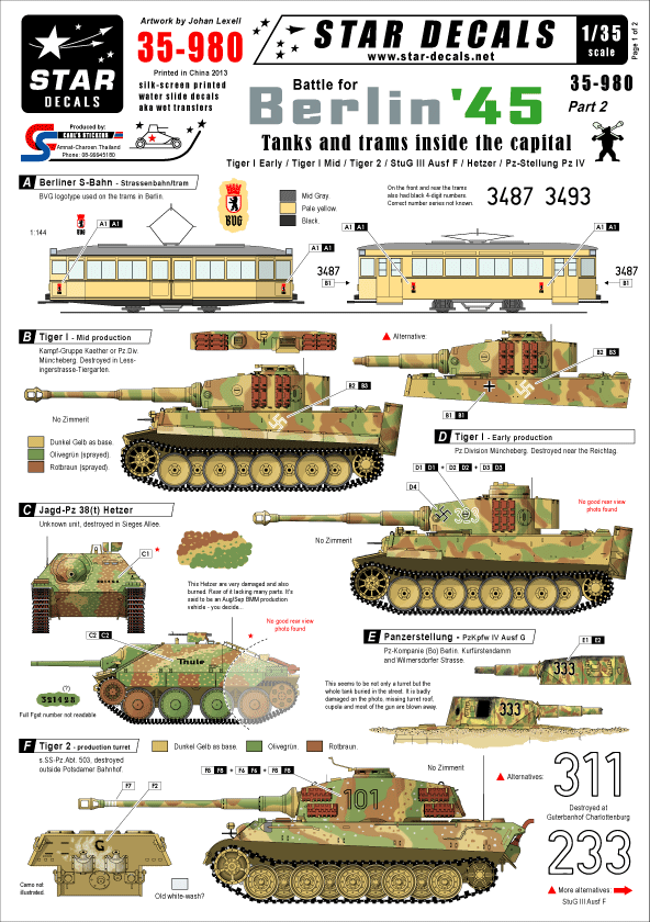 Star Decals 35-980 Berlin #2 Tanks and Trams inside the capital 1/35