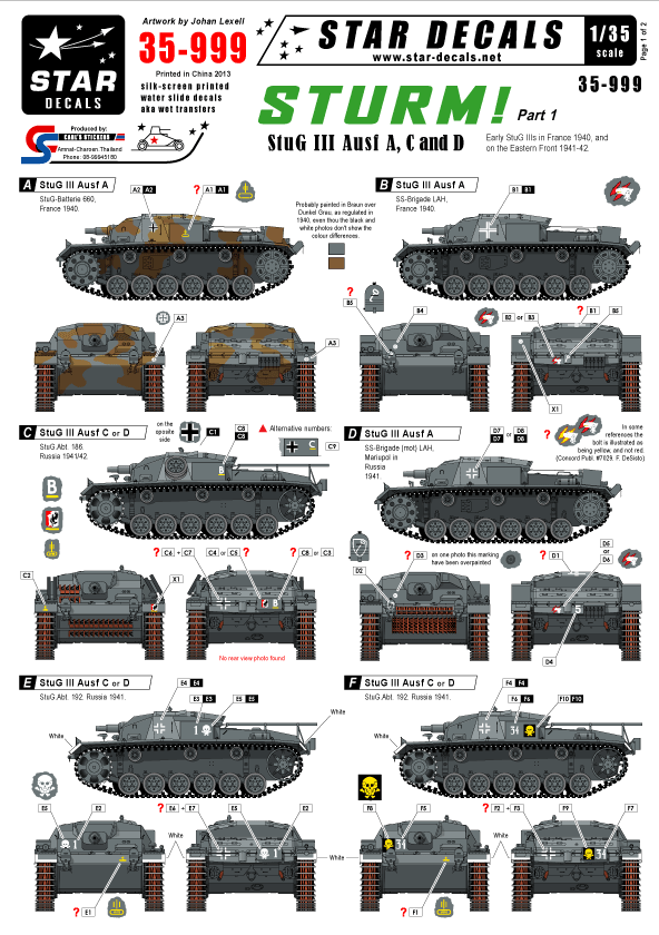 Star Decals 35-999 STURM! #1 StuG III Ausf A, C and D 1/35